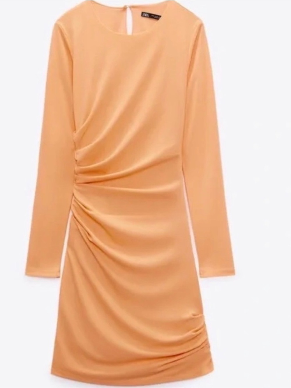 Zara Neon Orange Long Sleeve Ruched Mini Dress Size Small